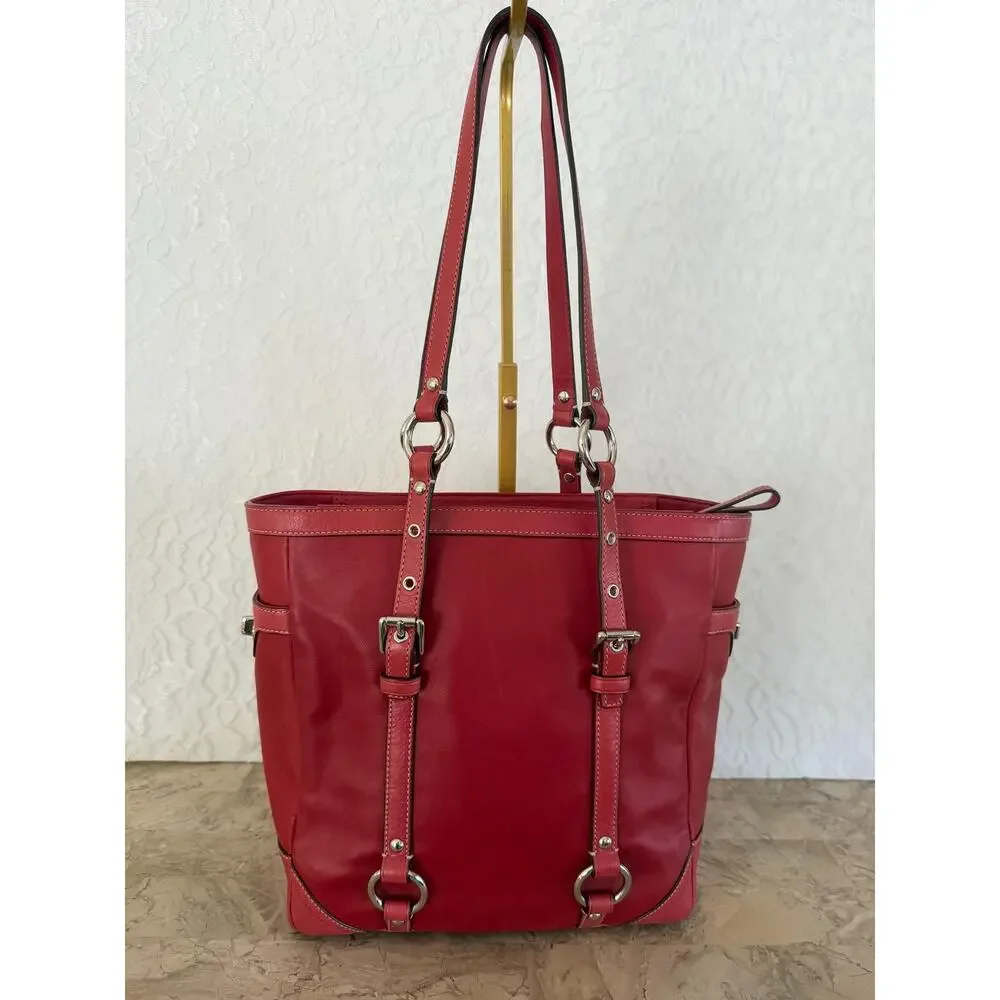 Coach Gallery F11524 red Leather tall Tote Shoulder Bag Purse